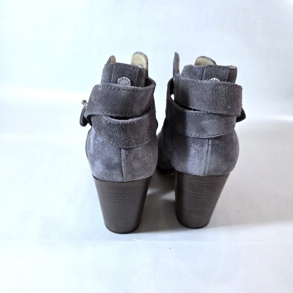 Rag & Bone Harrow Gray Suede Leather Stacked Heel Booties Size 38 - Picture 3 of 4